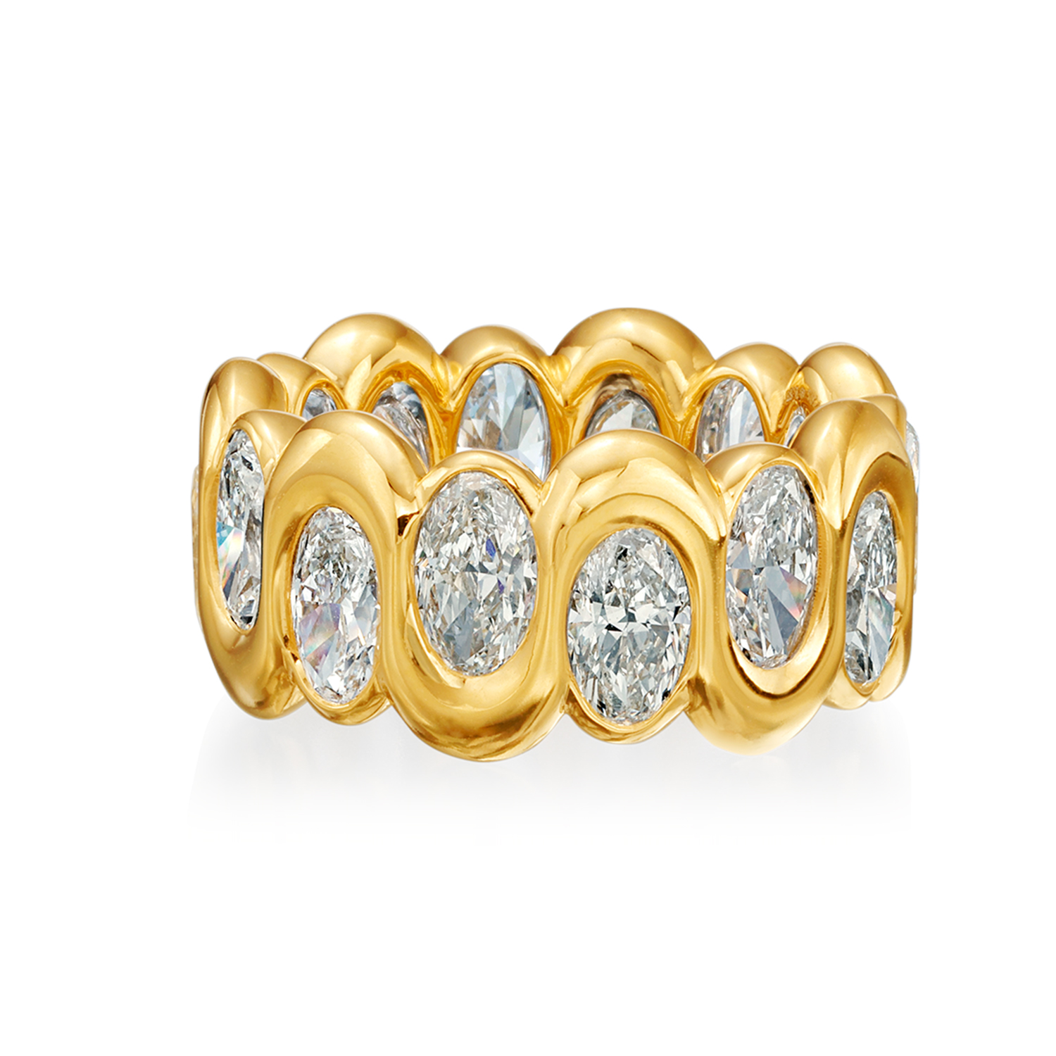 Yellow Gold Moval Diamond Bezel-Set Eternity Band